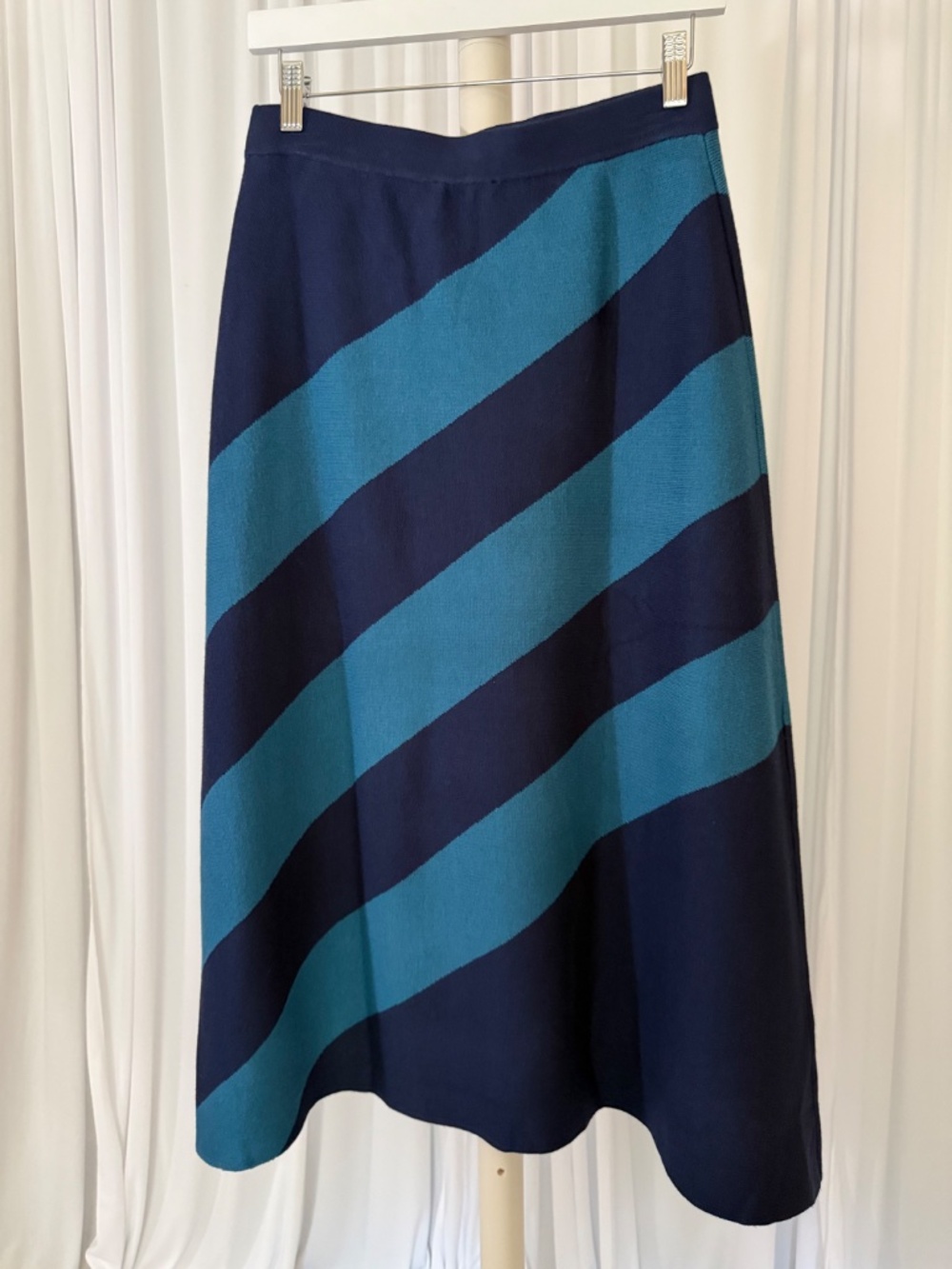 Antthony Women's Navy Teal Jacquard Sweater Knit Midi A-Line Skirt NWOT Size M - Picture 15 of 16
